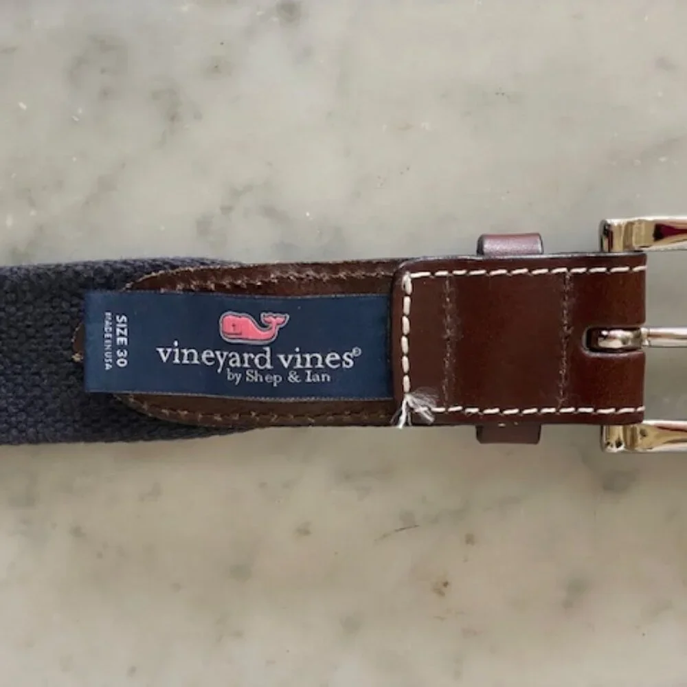 VINEYARD VINES Game Day Blue Ribbon D-Ring Belt Vintage 30